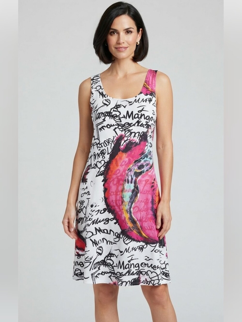 Tango Mango Abstract Graphic Sleeveless A-line Dress-Bold Art Print-Size S